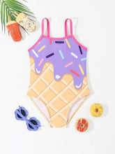 Young Girl Spaghetti Strap Backless Floral Print One-Piece Swimsuit